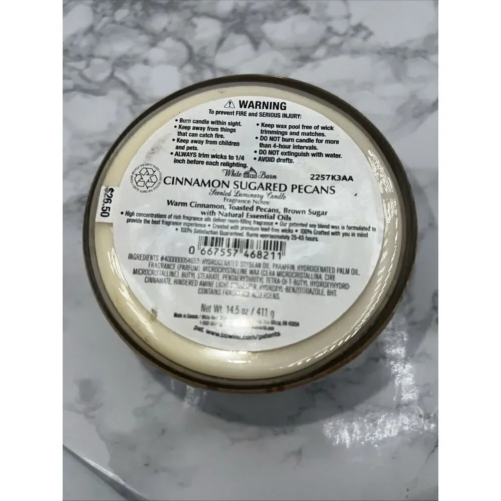 BATH & BODY WORKS THE WHITE BARN Cinnamon Sugared Pecans 3 Wick 45 Hour Candle - Picture 4 of 4